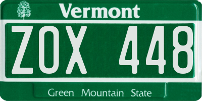 VT license plate ZOX448