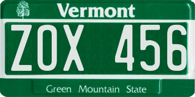VT license plate ZOX456