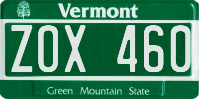 VT license plate ZOX460