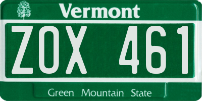 VT license plate ZOX461