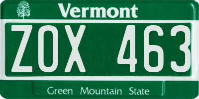 VT license plate ZOX463