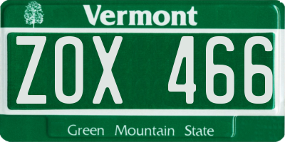 VT license plate ZOX466