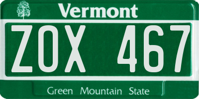 VT license plate ZOX467