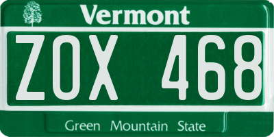 VT license plate ZOX468