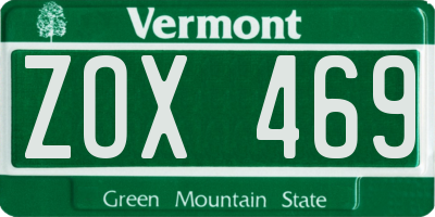VT license plate ZOX469