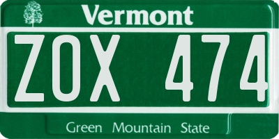 VT license plate ZOX474