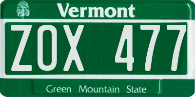 VT license plate ZOX477