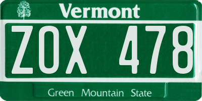 VT license plate ZOX478