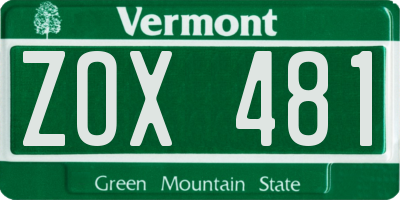 VT license plate ZOX481