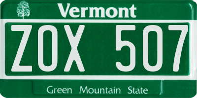 VT license plate ZOX507