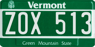 VT license plate ZOX513