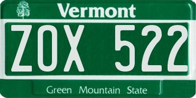 VT license plate ZOX522