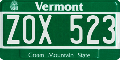 VT license plate ZOX523
