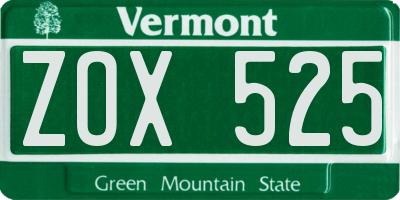 VT license plate ZOX525