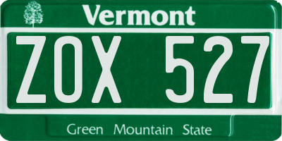 VT license plate ZOX527