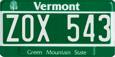 VT license plate ZOX543