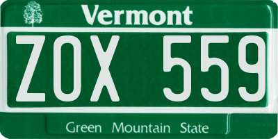 VT license plate ZOX559