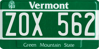 VT license plate ZOX562