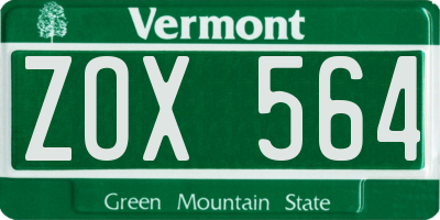 VT license plate ZOX564