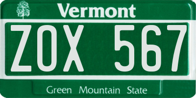 VT license plate ZOX567