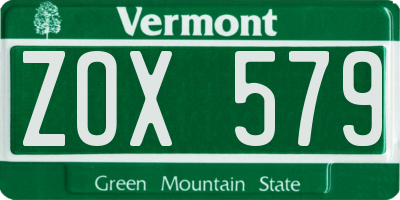 VT license plate ZOX579