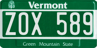 VT license plate ZOX589