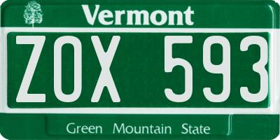 VT license plate ZOX593