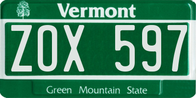 VT license plate ZOX597