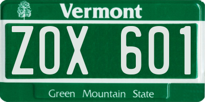 VT license plate ZOX601
