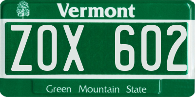 VT license plate ZOX602