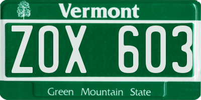 VT license plate ZOX603