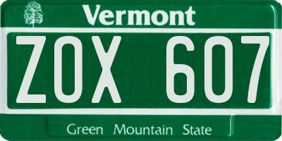 VT license plate ZOX607