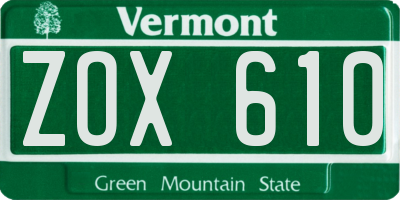 VT license plate ZOX610