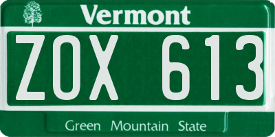 VT license plate ZOX613