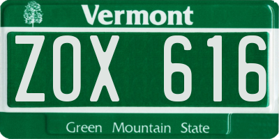 VT license plate ZOX616