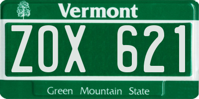VT license plate ZOX621