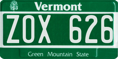 VT license plate ZOX626