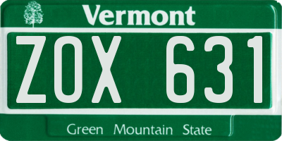 VT license plate ZOX631