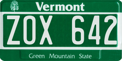 VT license plate ZOX642