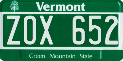 VT license plate ZOX652