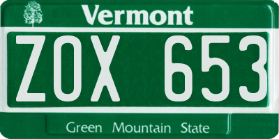 VT license plate ZOX653