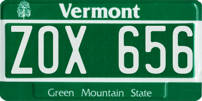 VT license plate ZOX656