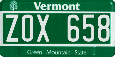 VT license plate ZOX658