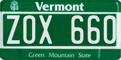 VT license plate ZOX660