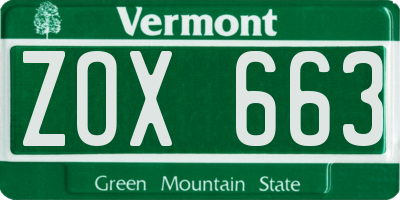 VT license plate ZOX663