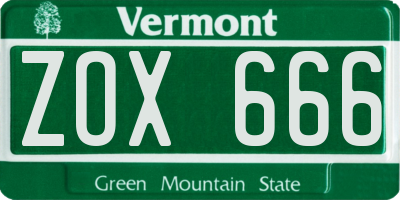 VT license plate ZOX666