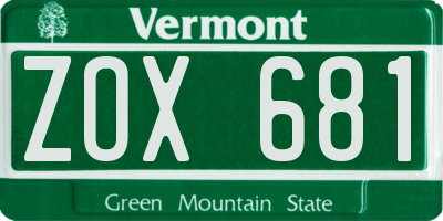 VT license plate ZOX681