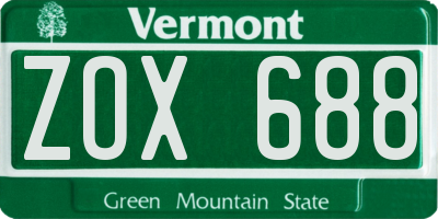 VT license plate ZOX688