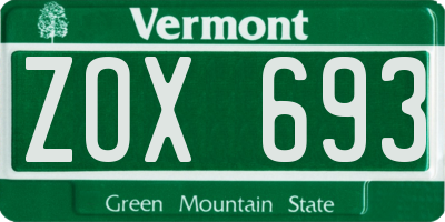 VT license plate ZOX693