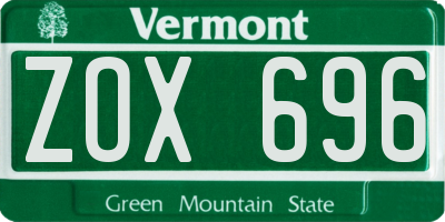 VT license plate ZOX696